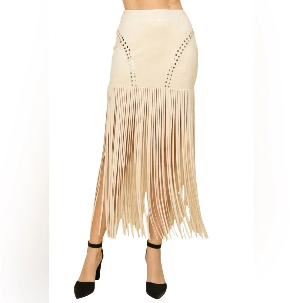 Vocal Cream Fringe Studded Skirt - Picture 5 of 12